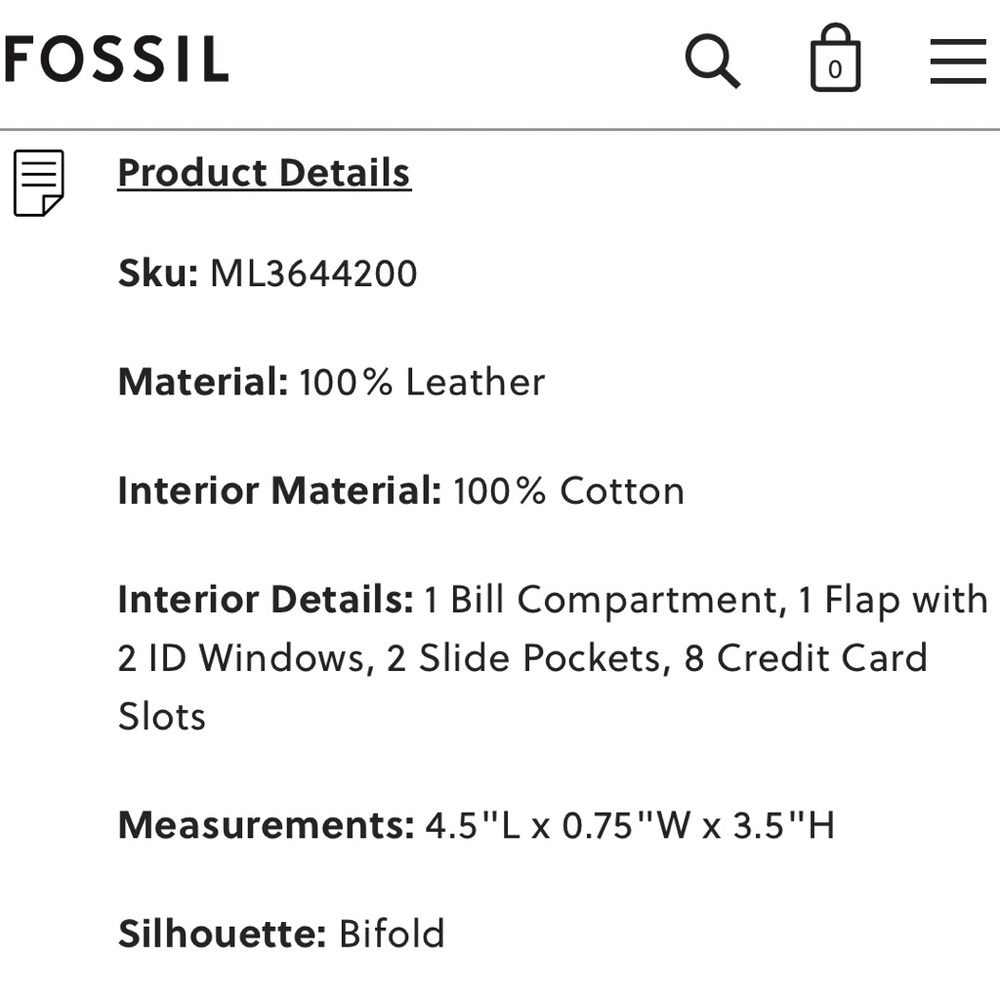 Fossil Quinn leather Flip Bifold Leather Wallet - Picture 6 of 6